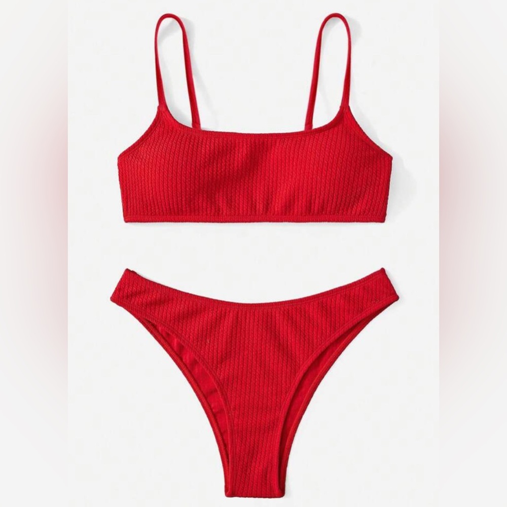 Shein Basics Ribbed Bikini Set Wireless Bra Top & Hipster Bikini Bottom Sz XS